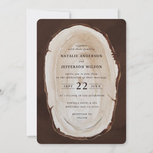 Save The Date Invite de mariage en tranches de bois rustique (Devant)