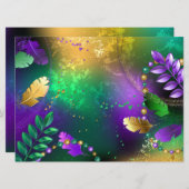 Save The Date Iridescente mardi gras arrière - plan avec perles (Devant / Derrière)