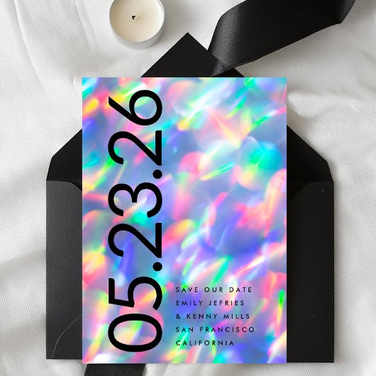 Save The Date Iridescente Ultra Modern Bold DATE non Photo