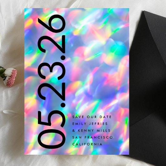 Save The Date Iridescente Ultra Modern Bold DATE non Photo