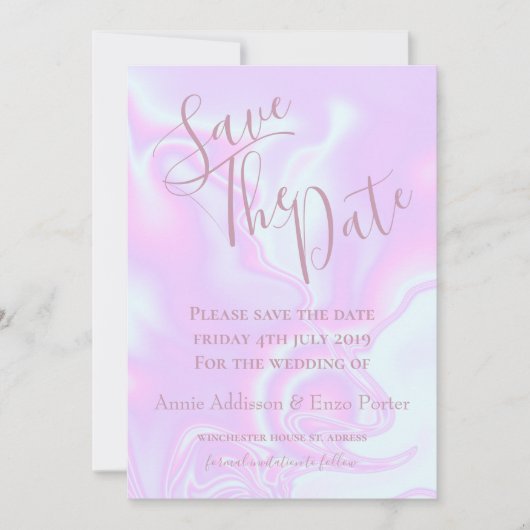 Save The Date Iridescente unicorne peau fausse texture holograph (Devant)