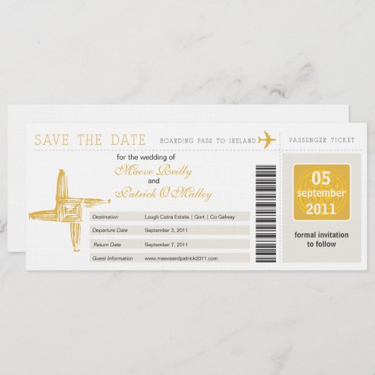 Save The Date Irlande Boarding Pass Wedding Enregistrer la date (Devant / Derrière)