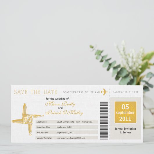 Save The Date Irlande Boarding Pass Wedding Enregistrer la date (Debout devant)