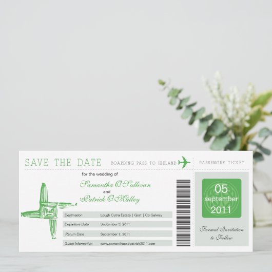 Save The Date Irlande St Brigid's Cross Mariage Boarding Pass (Debout devant)
