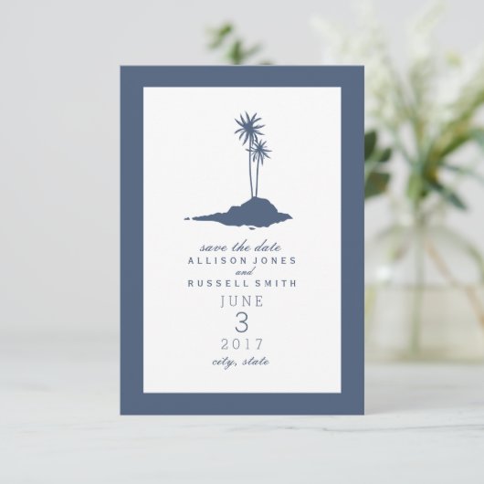Save The Date Island Beach Wedding Enregistrer La Date - Bleu No (Debout devant)