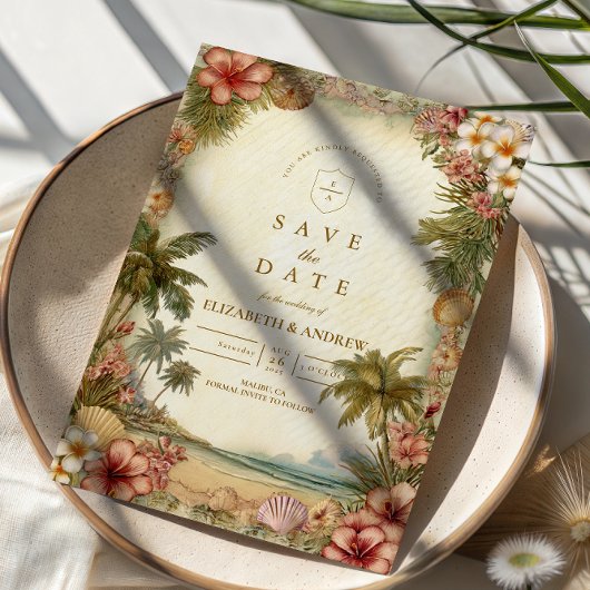 Save The Date Island Botanical Floral Wedding