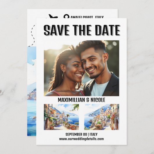 Save The Date Italie côte photo enregistrer la date destination  (Devant / Derrière)
