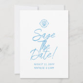 Save The Date Italie Sky Blue Main écrite Mariage méditerranéen (Devant)