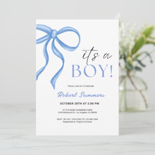Save The Date It's a Boy Blue Ribbon (Debout devant)