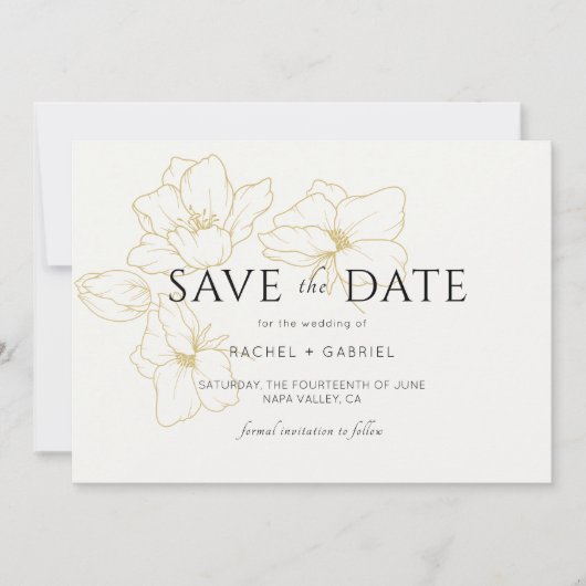 Save The Date Ivoire | Élégant Mariage Floral Or Enregistrer La (Devant)