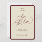 Save The Date Ivory & Burgundy Rayures Bordure Mariage Rétro (Devant)