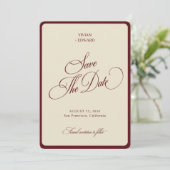 Save The Date Ivory & Burgundy Stripes Border Retro Wedding (Debout devant)