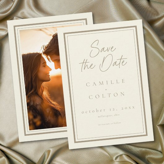 Save The Date Ivory Cream Minimalist Frame Wedding Photo