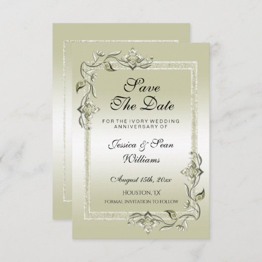 Save The Date Ivory Gem & Parties scintillant 14e anniversaire d (Devant / Derrière)