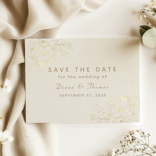 Save The Date Ivory Gold Floral Wedding Enregistrer la date