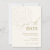 Save The Date Ivory & Gold Hand Drawn Coastal Seashell Wedding (Devant)