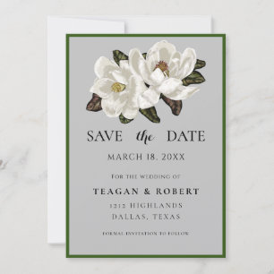 Save The Date Ivory Magnolia fleurit sur gris