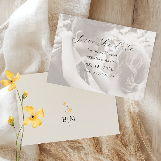 Save The Date Ivory Minimalist Photo Wedding