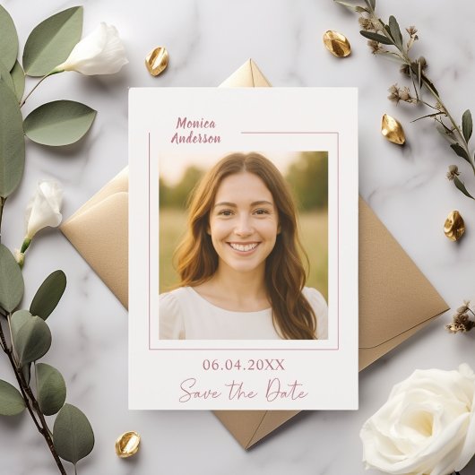 Save The Date Ivory rose gold photo birthday