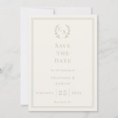 Save The Date Ivory sage green monogram wreath wedding (Devant)