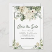 Save The Date Ivory Sage Vert Floral Code QR Photo Mariage (Devant)