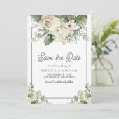 Save The Date Ivory Sage Vert Floral Code QR Photo Mariage (Debout devant)