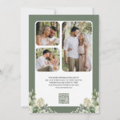 Save The Date Ivory Sage Vert Floral Code QR Photo Mariage (Dos)