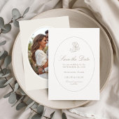 Save The Date Ivory & Sand | Chic Couple Script Wedding