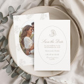 Save The Date Ivory & Sand | Chic Floral Couple Script Wedding