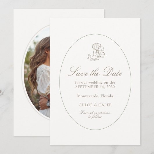 Save The Date Ivory & Sand | Écriture de mariage chic couple (Devant / Derrière)
