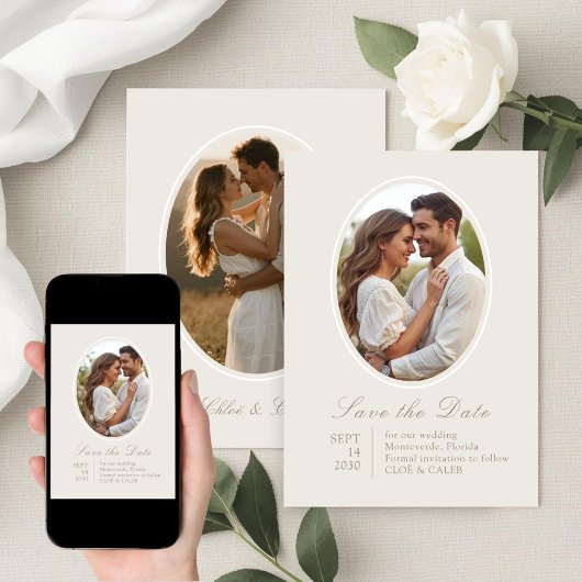 Save The Date Ivory & Sand | Écriture de mariage pour couple chi