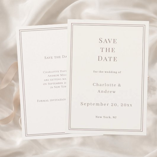 Save The Date Ivory taupe modern simple luxury wedding