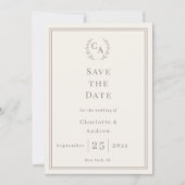 Save The Date Ivory taupe monogram wreath wedding (Devant)