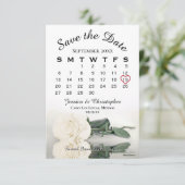 Save The Date Ivory White Rose Élégant calendrier de mariage (Debout devant)