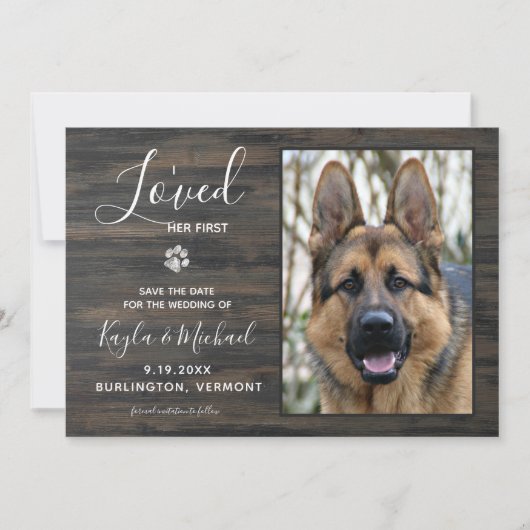 Save The Date J'Aimais Son Premier Chien Rustique Mariage Photo  (Devant)