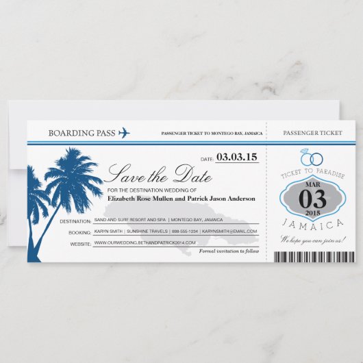 Save The Date Jamaica Boarding Pass Enregistrer la date (Devant)