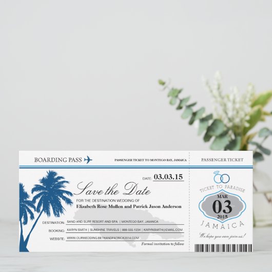 Save The Date Jamaica Boarding Pass Enregistrer la date (Debout devant)