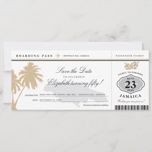 Save The Date Jamaica Boarding Pass Enregistrer la date Annivers (Devant)