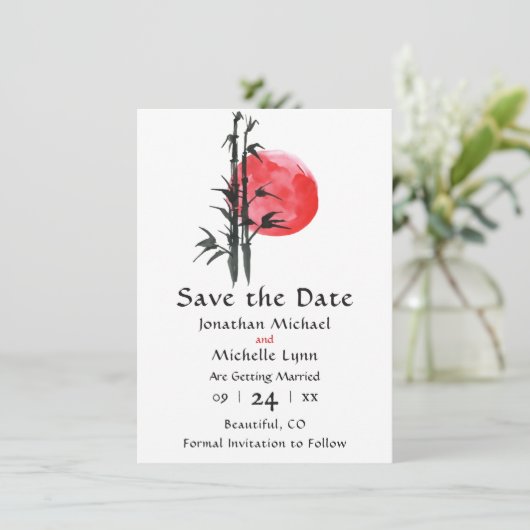 Save The Date Japonais Sun et mariage bambou Enregistrer la date (Debout devant)