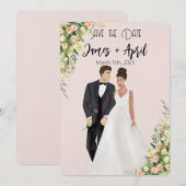 Save The Date Jardin anglais illustré mariage couple (Devant / Derrière)
