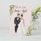 Save The Date Jardin anglais illustré mariage couple (Debout devant)