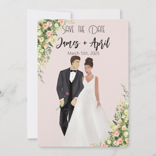 Save The Date Jardin anglais illustré mariage couple (Devant)
