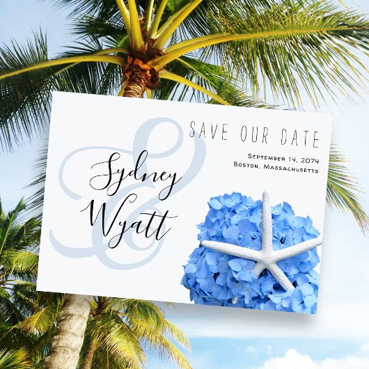 Save The Date Jardin de bord de mer Hydrangeas bleus Étoile de m
