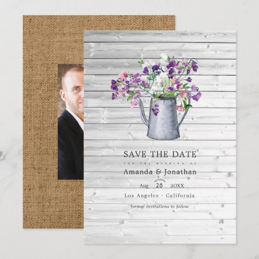 Save The Date Jardin de campagne rustique mariage floral pois de (Devant / Derrière)