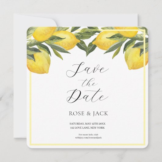 Save The Date Jardin de citron aquarelle mariage blanc (Devant)