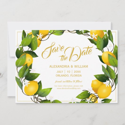 Save The Date Jardin de couronnes de citron moderne | MARIAGE (Devant)