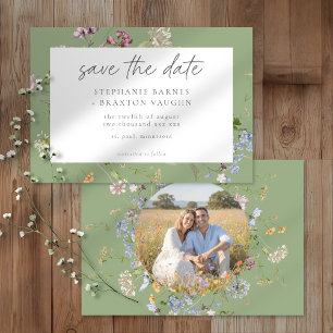 Save The Date Jardin de fleurs sauvages sage Élégant Mariage Pho