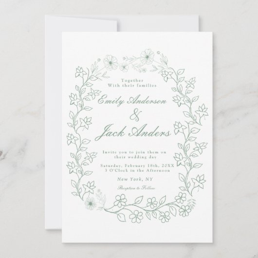 Save The Date jardin de fleurs vert à main simple mariage (Devant)