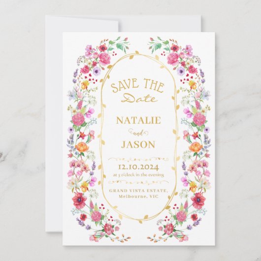 Save The Date Jardin de mariage printanier de prairie de fleurs (Devant)
