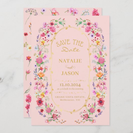 Save The Date Jardin de mariage printanier élégant de prairie fl (Devant / Derrière)
